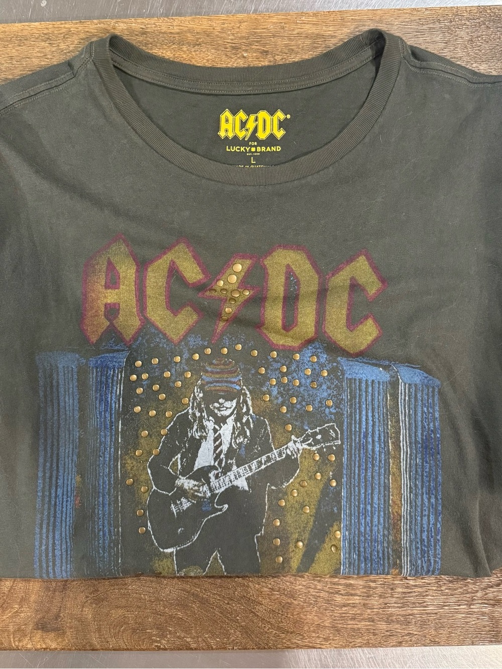 Lucky Brand Black AC/DC Graphic Short Sleeve Tee with Red and Gold Logo